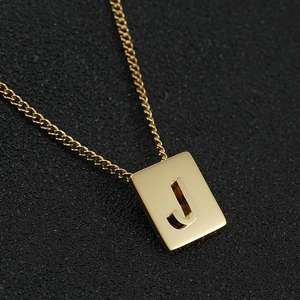 18K gold plated stainless steel necklace with square cutout letter J pendant