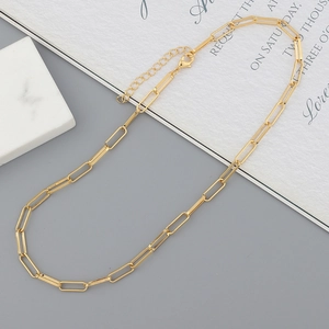Elegant 18k gold plated rectangular paperclip chain necklace with lobster clasp