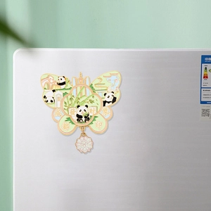 Chengdu metal panda fridge magnet with butterfly shape and green enamel finish