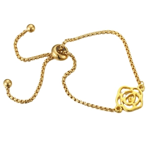 18k gold plated stainless steel rose flower bracelet with adjustable slider chain
