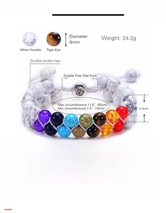 Detailed view of 8mm natural stone bracelet with double-row weaving and adjustable cord