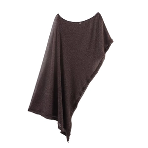 Coffee brown asymmetric glitter cape top and wide-leg pants set for women