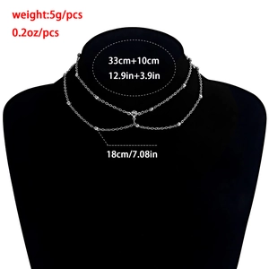 Silver multi-layer body chain necklace with tassel pendant and detailed size dimensions