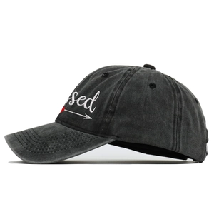 Washed dark grey cotton baseball cap with embroidered red heart and arrow on front