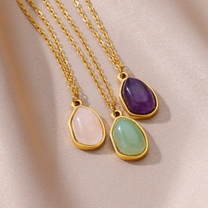 Waterdrop Gemstone Pendant Necklace Stainless Steel 18K Gold Plated Geometric Irregular Minimalist Jewelry For Women