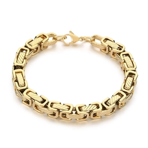 Pulsera de cadena bizantina vintage de acero de titanio dorado con textura de sarga fina
