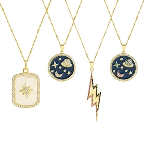 18k gold plated necklace set with star, evil eye, and lightning pendants on white background