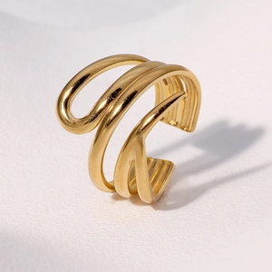 18K Gold Plated Stainless Steel Open Ring Adjustable Multi Layer Spiral Geometric Irregular Minimalist Jewelry For Women