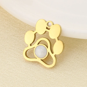 18k gold plated stainless steel pet paw pendant with white opal gemstone inlay