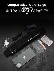 Detail of waterproof running belt storage for smartphone, keys and accessories with reflective strip