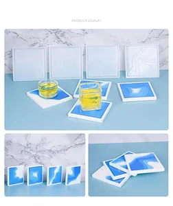 Detail of square silicone coaster molds featuring sea wave resin patterns and textures