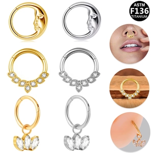 ASTM F136 Titanium Piercing Ring Marquise Zircon Septum Clicker Helix Daith Earring Moon Face Body Jewelry For Women