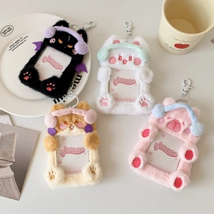Cute plush animal card holders featuring bear, cat, rabbit and pig designs with ear muffs