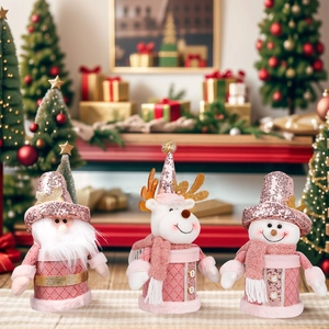 Scatola di Caramelle di Natale Rosa Decorativo Babbo Natale Pupazzo di Neve Renna Contenitore Regalo in Tessuto Ornamento Festa