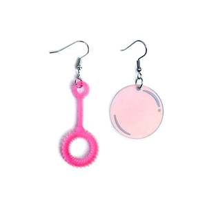 Charming pink bubble wand acrylic earrings with silver hooks for summer style