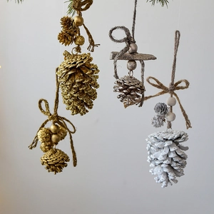 Christmas Pinecone Hanging Decoration Natural Wood Jute Rope Rustic Farmhouse Holiday Xmas Tree Ornament Vintage Rural