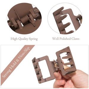Matte brown square hair claw clip with high-quality spring and non-slip frosted grip