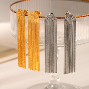 18K gold and silver stainless steel long U-shaped chain tassel drop earrings for women