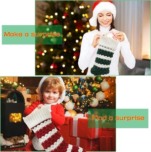 Close-up of knitted Christmas stocking with textured patterns for festive gift packaging