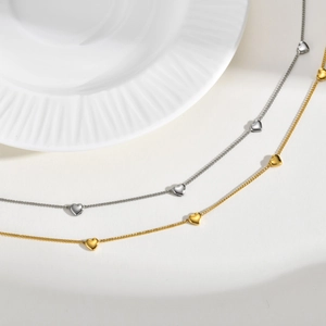 Mini Heart Pendant Necklace Stainless Steel 18K Gold Plated Dainty Multi Heart Choker For Women Daily Wear Chic Fashion