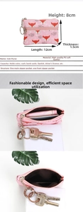 Pink fox print mini coin purse in soft PU leather with dual zipper and metal key ring