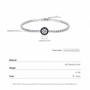 Bracelet tennis en argent 925 avec émail noir et oxyde de zirconium central de 5 mm