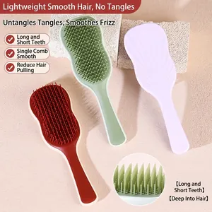 Detangling Hair Brush Massage Comb Ergonomic Handle Soft Bristles For Long Thick Curly Hair Plastic Salon Styling Tool
