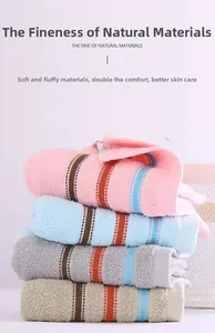 Detailed view of colorful striped cotton towels showing soft and fluffy loop texture