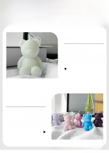Detailed close-up of multi-colored cute bear-shaped soy wax scented candles for home decor