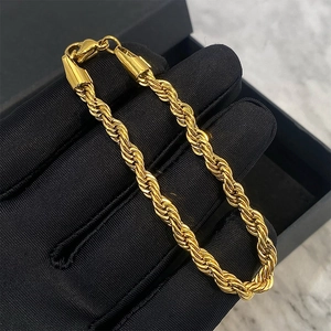 Bracelet chaîne torsadée dorée hip hop en acier titane avec fermoir mousqueton