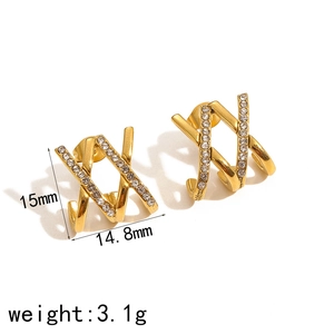 Boucles d'oreilles en X plaqué or 18k serties de zircons cubiques brillants et pavés