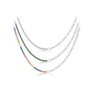 S925 sterling silver paperclip chain necklace with zircon stones in white and green