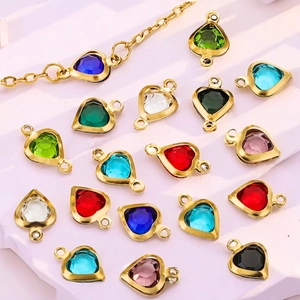 Stainless Steel Heart Crystal Pendants Colorful Glass Stone Connectors DIY Jewelry Making Findings Small Tiny Charms