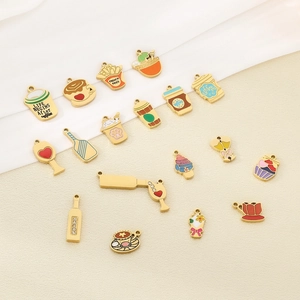 Enamel Food Drink Pendants Stainless Steel DIY Jewelry Making Coffee Cup French Fries Wine Bottle Shapes Cute Fashion