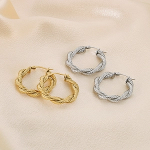 Twisted rope hoop earrings in 18K gold and silver plated stainless steel for women