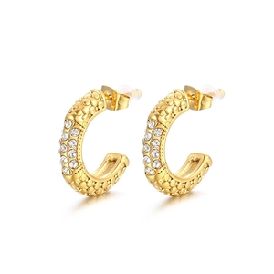 Französische Vintage-C-Ohrringe mit 18K Goldbeschichtung, Strasssteinen und Metallstruktur