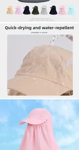 Waterproof detail of quick-dry outdoor sun hat with removable face and neck cover