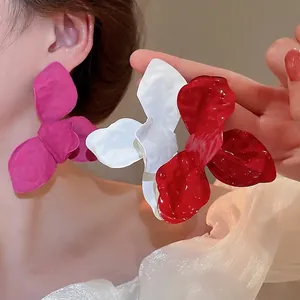 Matte Painted Alloy Floral Petal Statement Earrings With Silver Earring Post For Women Fashion Jewelry Elegant