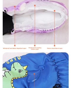 Detail of waterproof kids ski gloves with three-layer windproof and fleece insulation