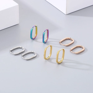 Stainless Steel U-Shaped Huggie Hoop Earrings Minimalist 18K Gold Plated Oval Geometric Jewelry For Men Women