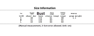 Detailed size chart for street fashion faux fur jacket with measurements in centimeters