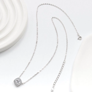 Elegant S925 sterling silver necklace featuring a square cubic zirconia pendant with O-chain