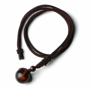 16mm round tiger eye stone pendant with brown braided rope necklace for men and women