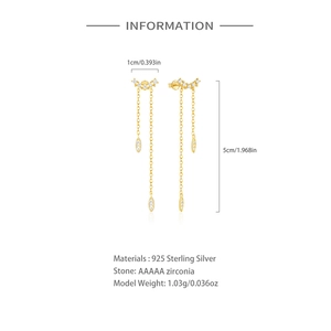 Detailed specs for gold tassel S925 silver earrings with AAAAA zirconia dimensions
