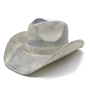 Classic wide-brim woven cowboy hat with light grey textured finish and structured crown