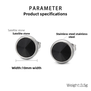 Détails de boucles d'oreilles en acier de 10mm avec pierres satellites noires, poids 3,5g