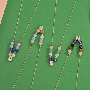 Collier initiales A-Z en zircon bulles avec perles de rhodochrosite de 6mm