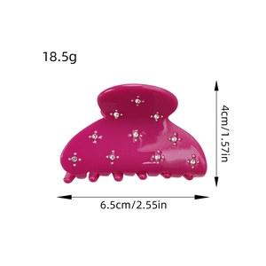 Rose red acetate shark hair claw with sparkling rhinestones, 6.5cm length fashion clip