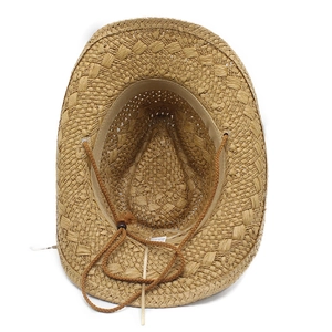 Chapeau de cowboy en paille ajouré avec mentonnière réglable et bandeau anti-transpiration