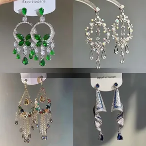 Elegant Zircon Dangle Drop Earrings With Silver Earring Post Waterdrop Tassel Retro Luxury Fashion Jewelry For Women